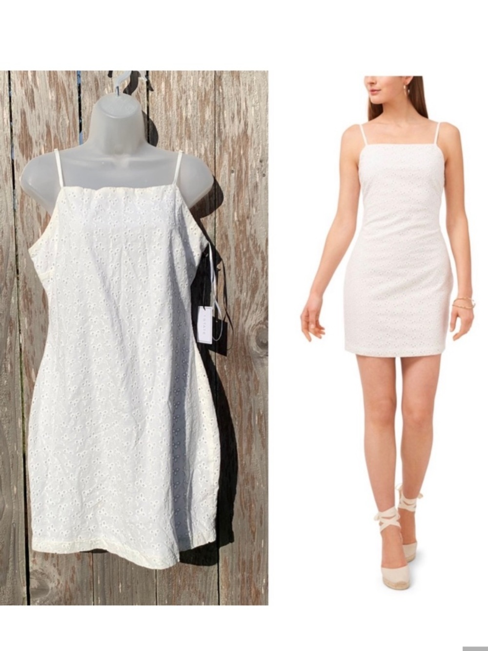 1. STATE‎ Women's Size 8 Off White Eyelet Adjustable Spaghetti Straps Mini Dress